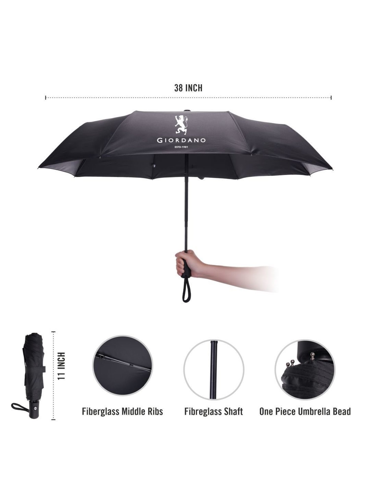 Giordano UV Protection Black Umbrella