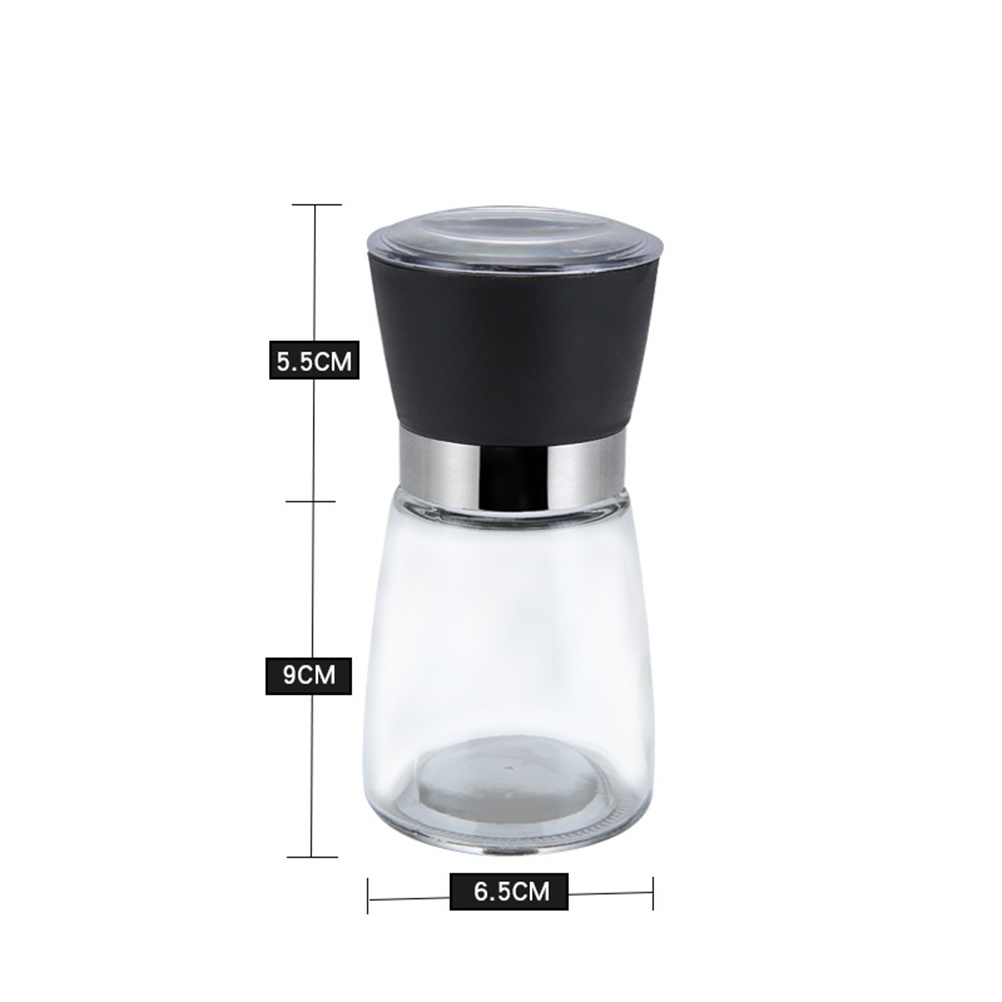 2pcs Stainless Steel Pepper Grinder Manual Pepper Mill Glass Bottle Pepper Mill Cruet Cooking Grinding Tool (Black Taper + Slim Waist)