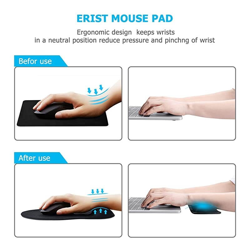 Keyboard and Mouse Pad with Gel Wrist Rest Support Memory Foam Set with Non Slip Rubber Base for Office Gaming Computer Laptop and Mac
