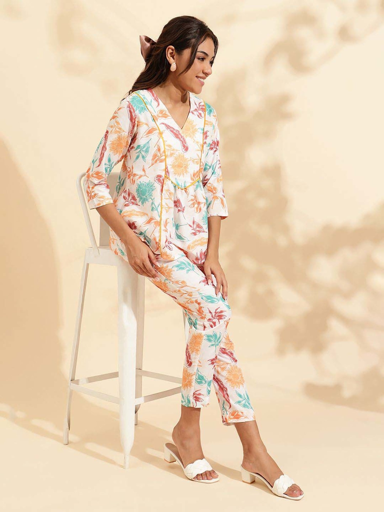 Sringam White Printed Co-Ord Sets