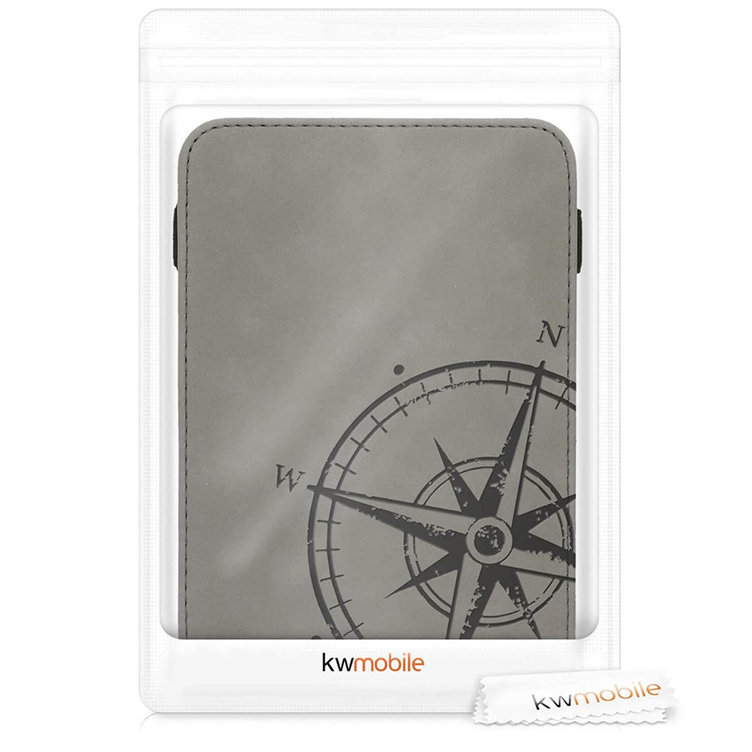 kwmobile Cover Compatible with Amazon Kindle Paperwhite (10. Gen - 2018) - Faux Nubuck Leather e-Reader Case with Built-in Hand Strap and Stand - Navigational Compass Grey