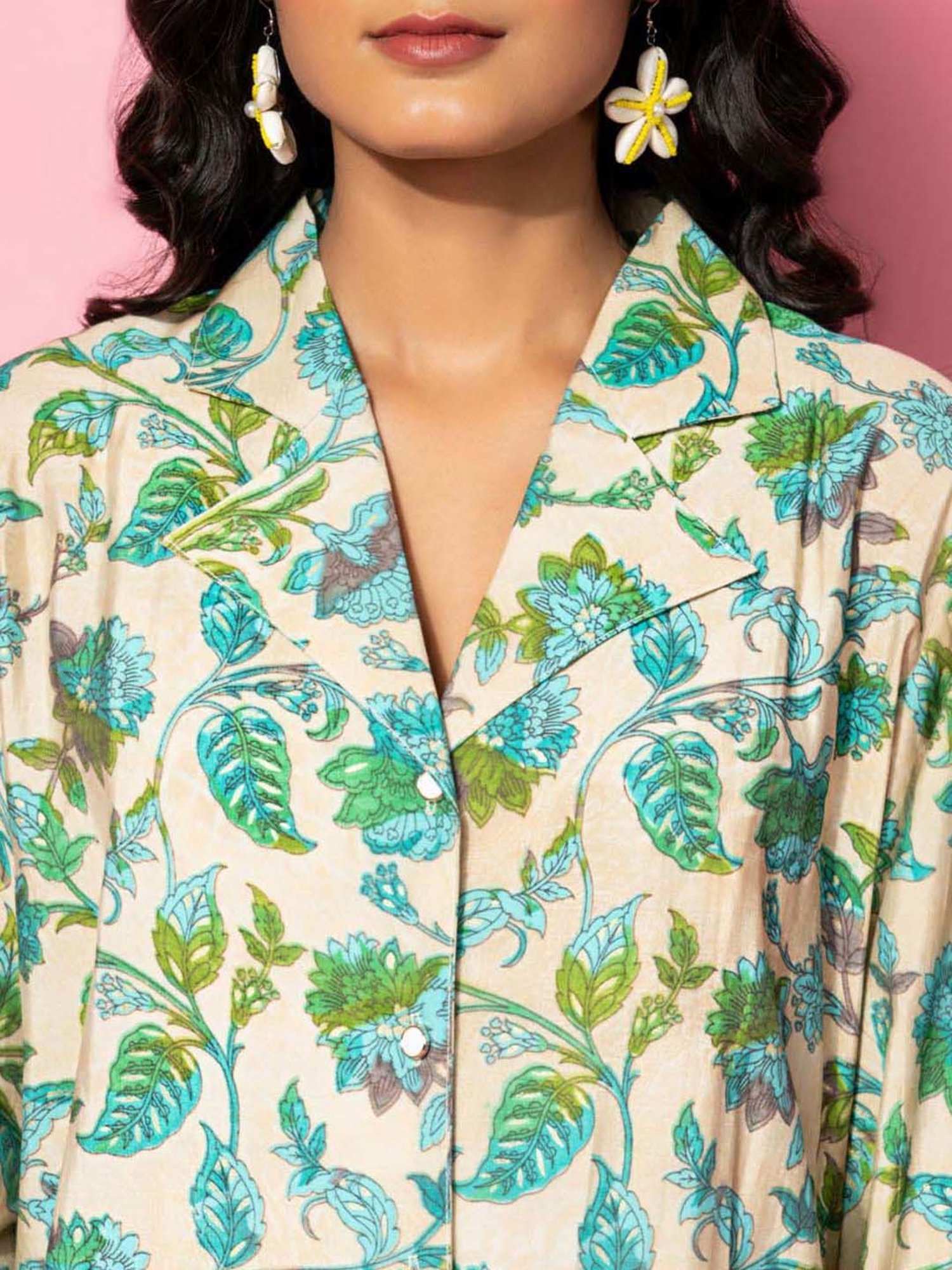 Libas Beige Printed Silk Blend Co-Ords