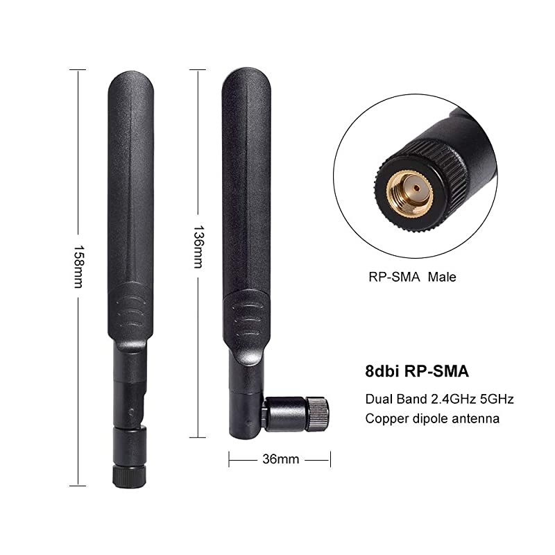 x 8dBi WiFi RPSMA Male Antenna 4GHz 58GHz Dual Band +x 15CM UFLIPEX to RPSMA Female Pigtail Cable for Mini PCIe Card Wireless Routers PC Desktop Repeater FPV UAV Drone and PS4 Build
