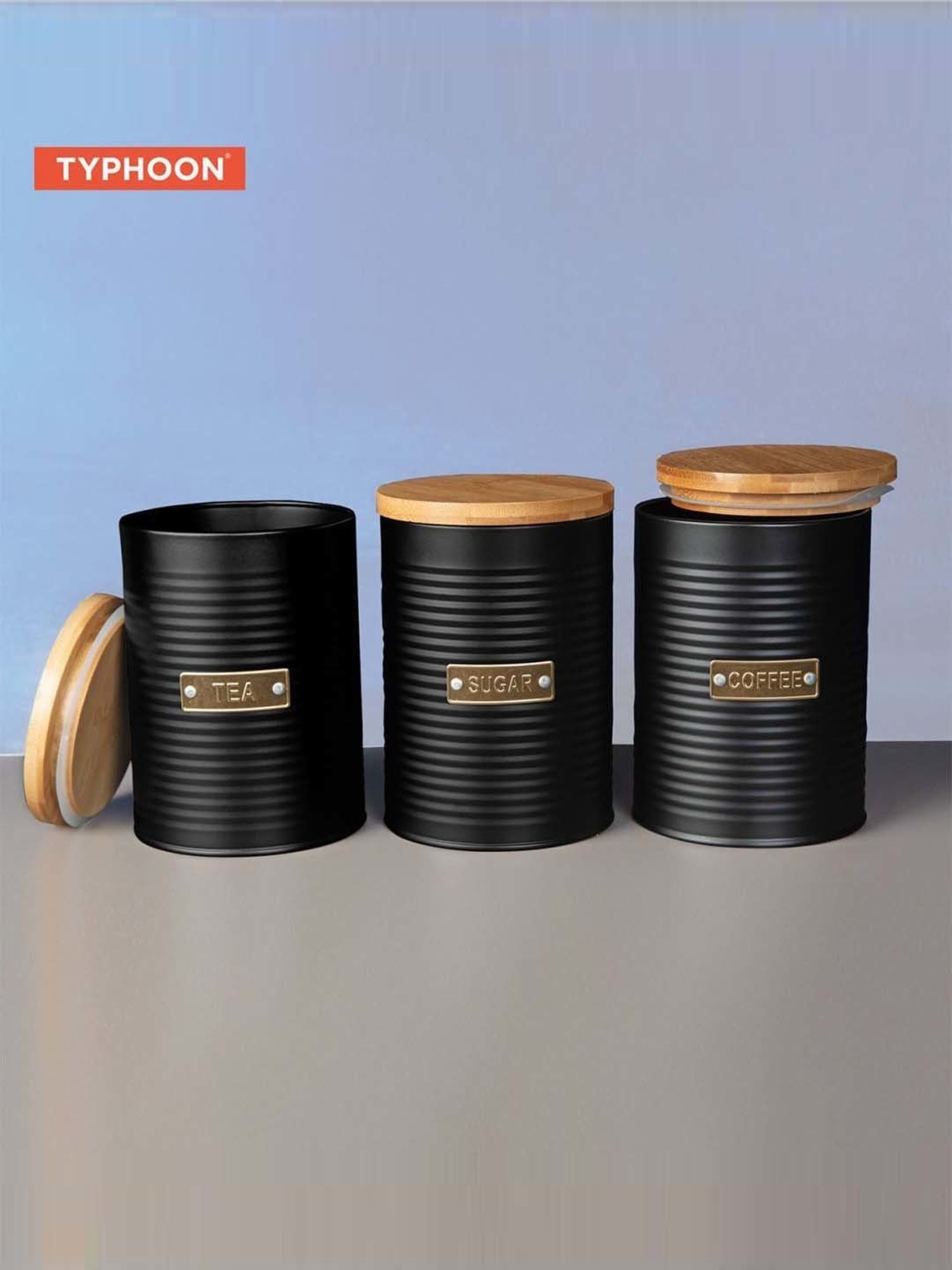 Typhoon 3-Piece Black Classic Medium Tea, Sugar & Coffee Container Set
