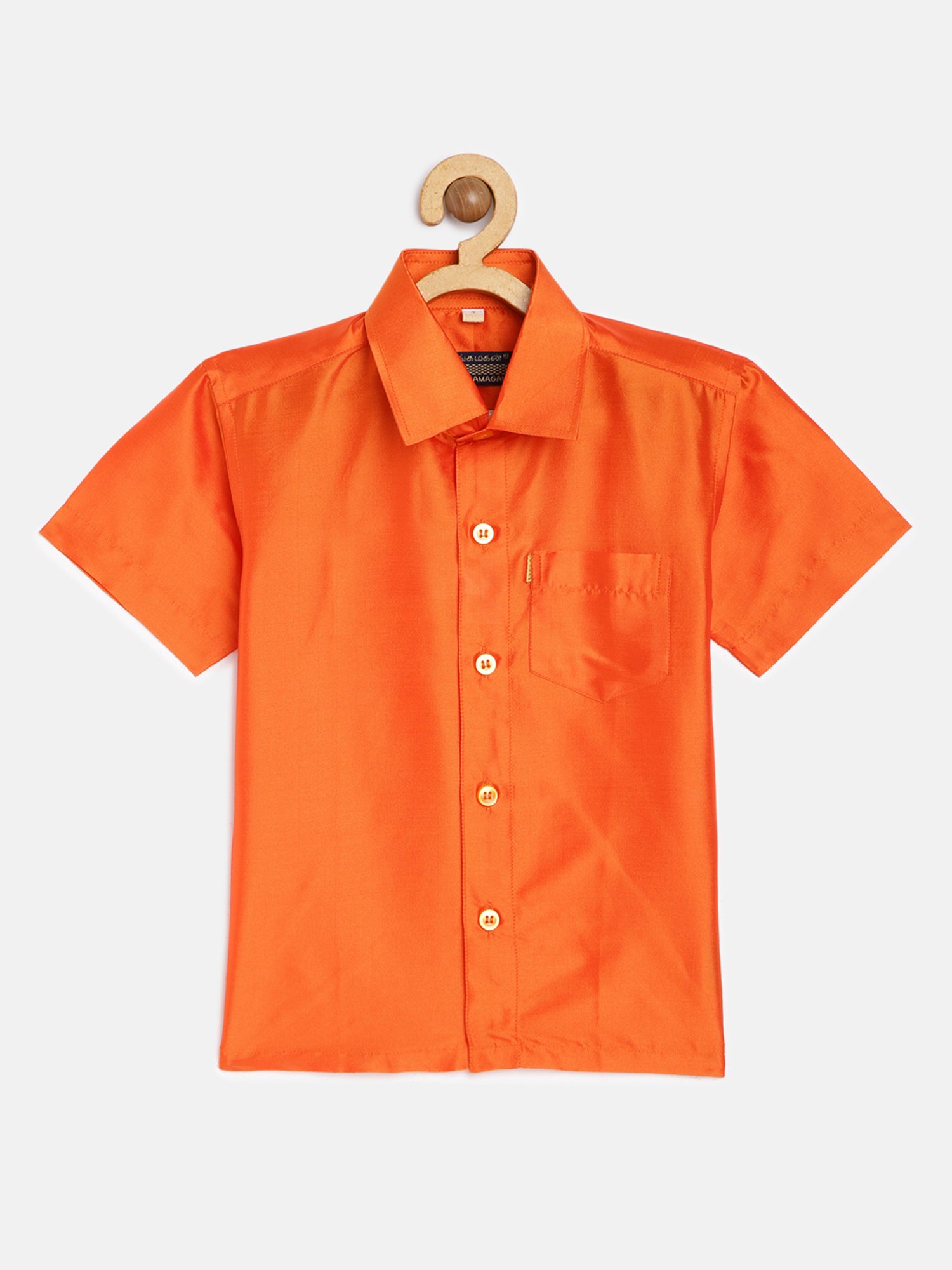 THANGAMAGAN Kids Orange Solid Lining Shirt