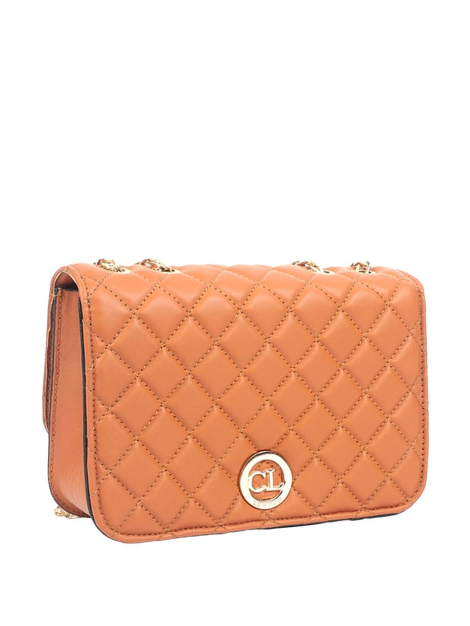 Carlton London Tan Quilted Medium Sling Handbag