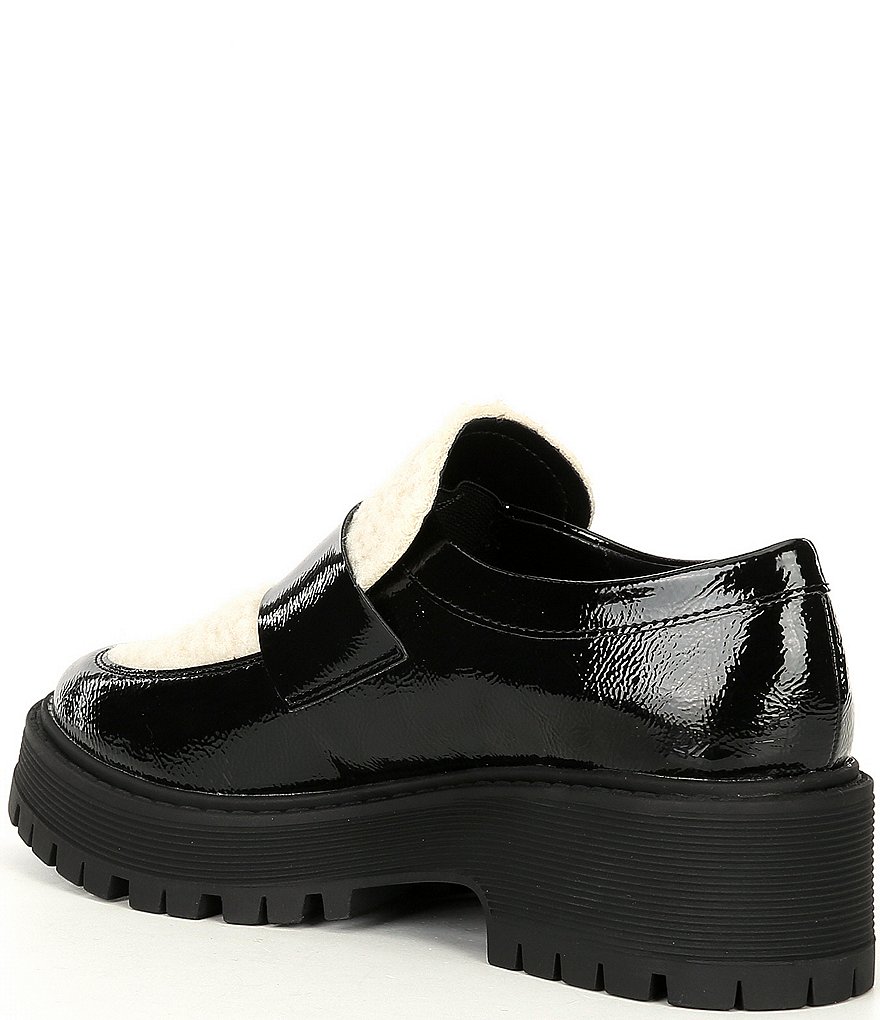 Steve Madden Malvern-F Patent Block Heel Lug Sole Penny Loafers