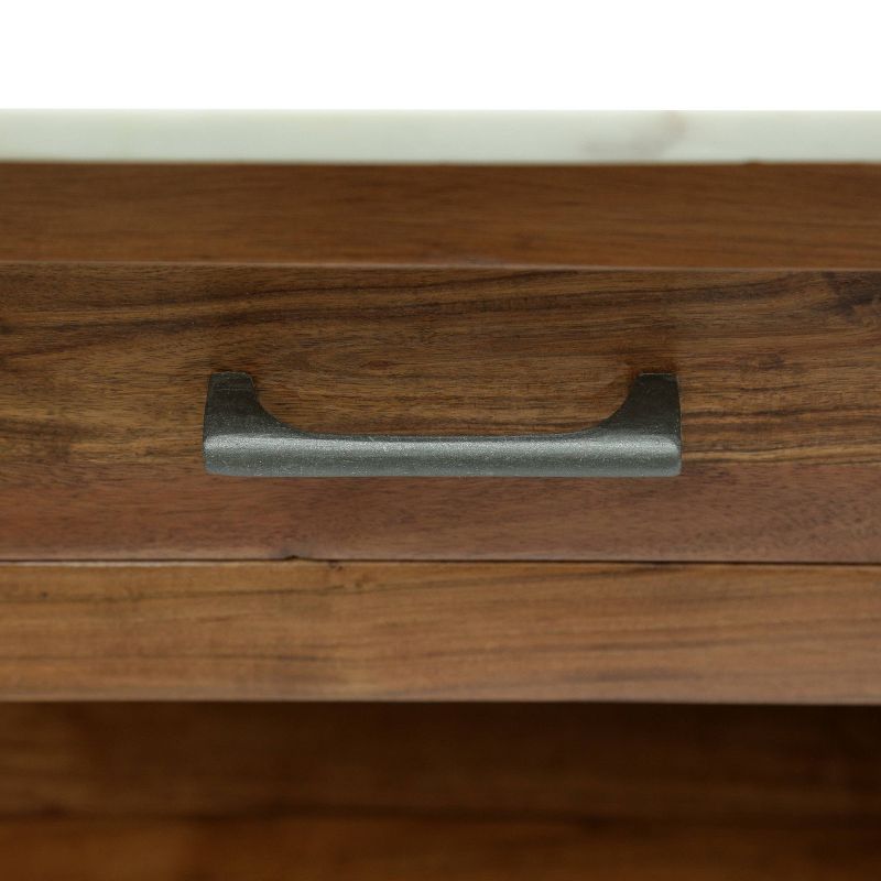 Depolo Rustic Glam Handcrafted Marble Top Acacia Wood Kitchen Cart with Wheels Natural/Natural White - Christopher Knight Home