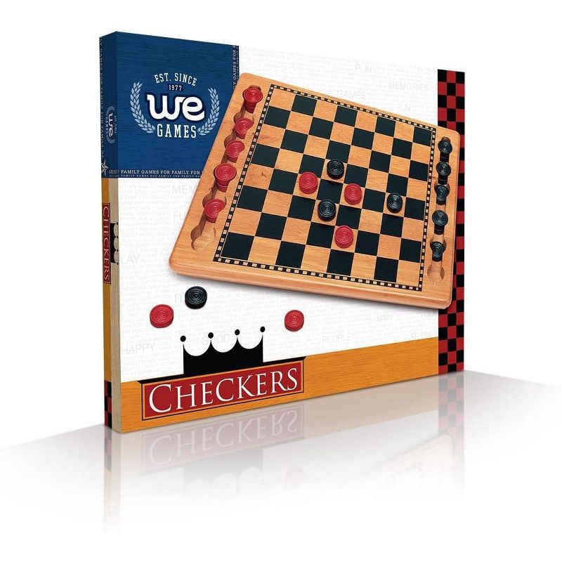 WE Games Solid Wood Checkers Set - Red & Black Traditional Style with Grooves for Wooden Pieces
