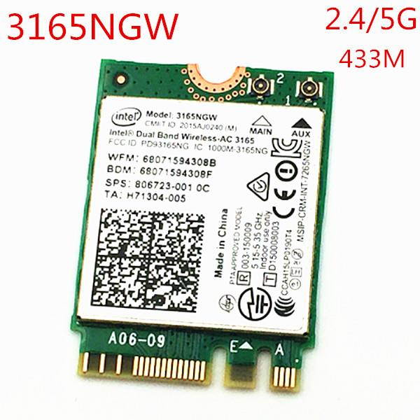 For Intel Dual band Wireless-AC 3165 3165NGW NGFF 433Mbps Wifi Bluetooth BT 4.0 Combo Module Laptop Network Ethernet Wlan Card