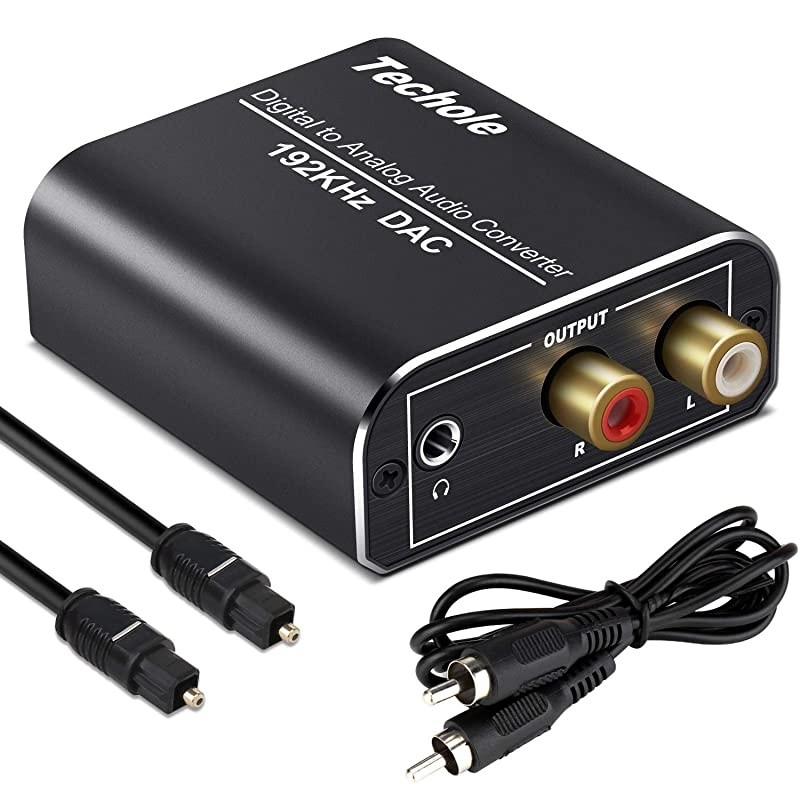 Digital to Analog Audio Converter-192kHz  Aluminum Optical to RCA with Optical &Coaxial Cable. Digital SPDIF TOSLINK to Stereo L/R and 3.5mm Jack DAC Converter for PS4 Xbox HDTV DVD Headphone