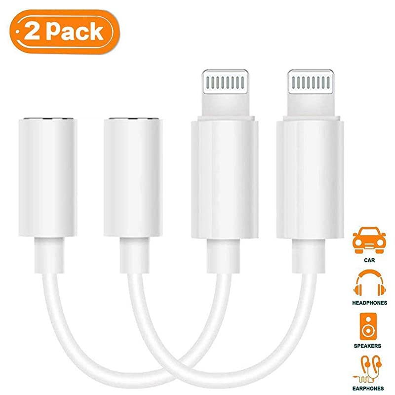MFi Certified] Lightning to 3.5 mm Earbuds/Headphones/Earphones Jack Adapter Cord Dongle Aux Cable Converter Accessories Compatible with iPhone 11/Xs/XR/X/8,7/8,7 Plus/ipad-IOS13-2 Pack