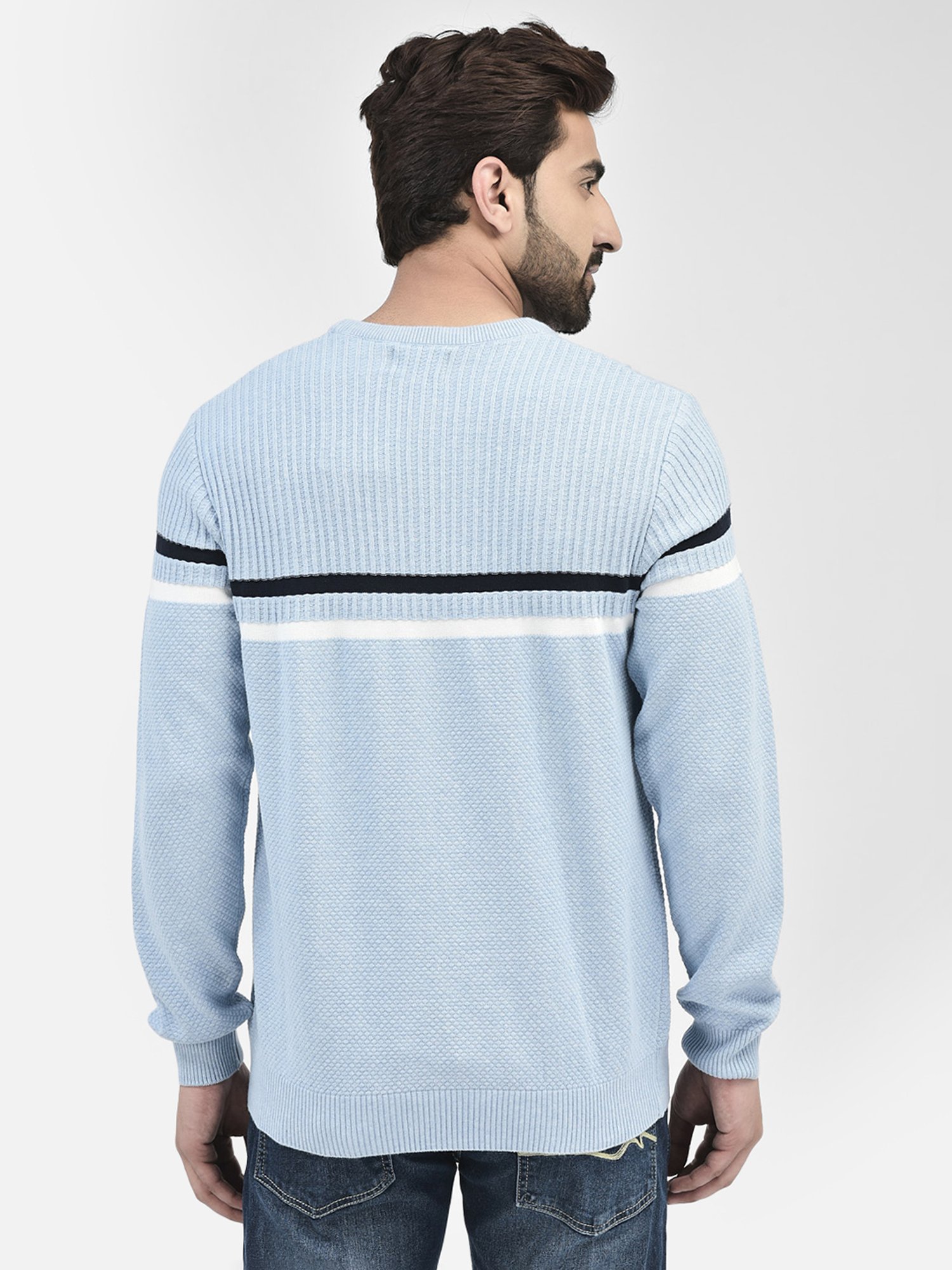 Crimsoune Club Sky Blue Regular Fit Self Design Cotton Sweater