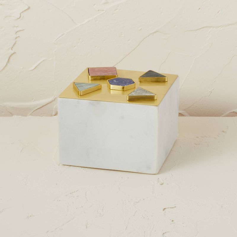 5" x 5" Metal/Marble Box with Gemstones Natural/White - Opalhouse™ designed with Jungalow™