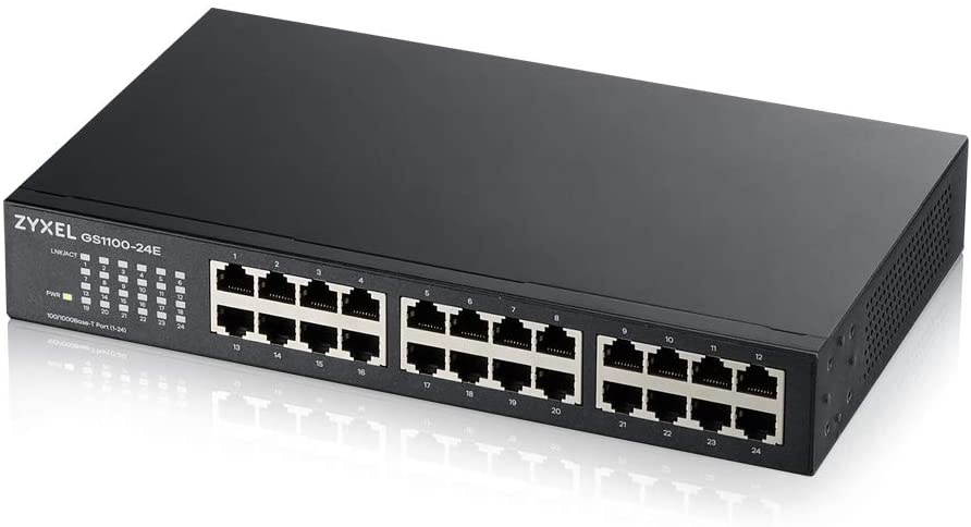 Zyxel 24-Port Gigabit Ethernet Unmanaged Switch - Fanless Design with 2 SFP Ports [GS1100-24E]