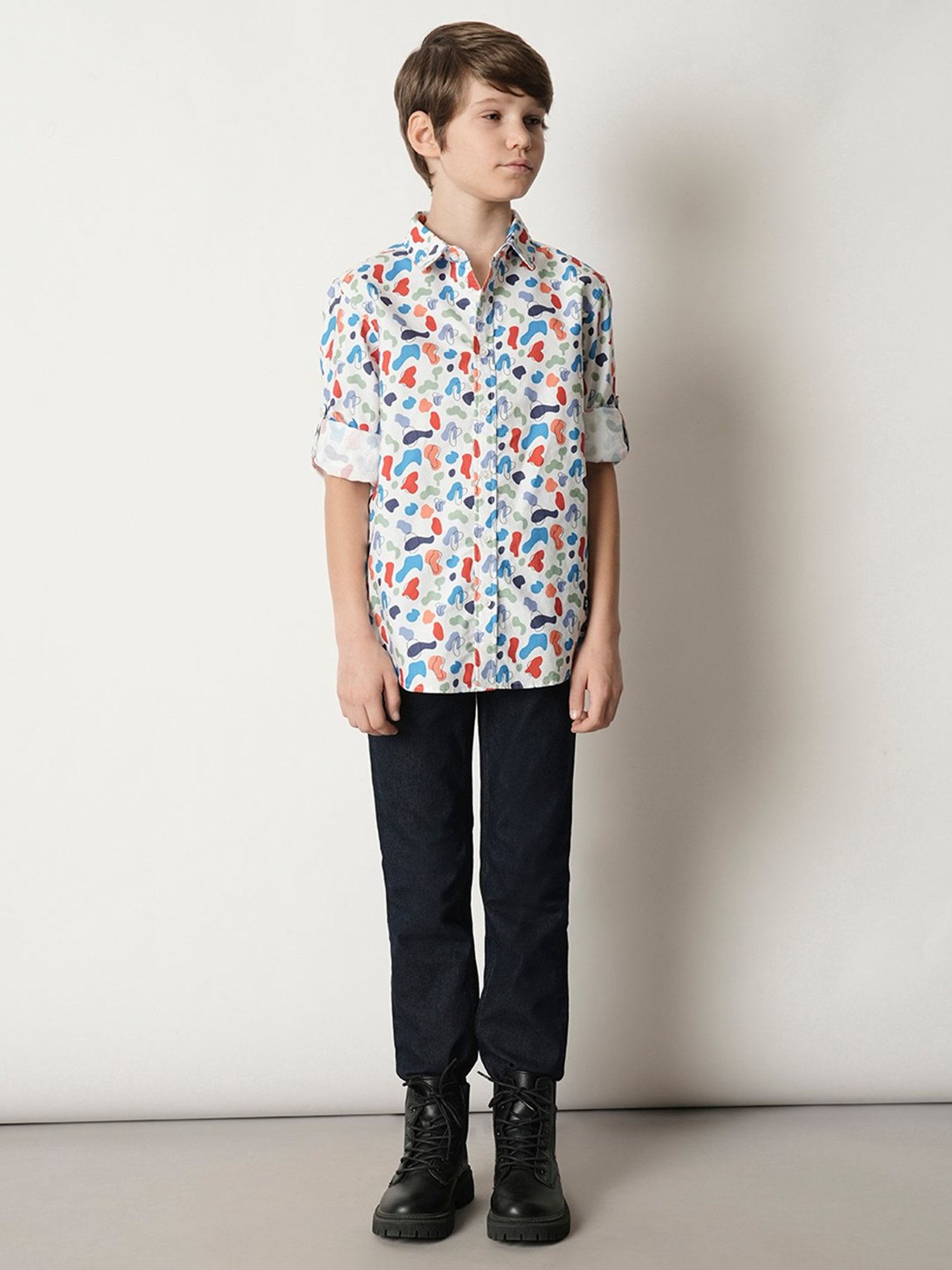 Jack & Jones Junior White Printed Full Sleeves Shirt