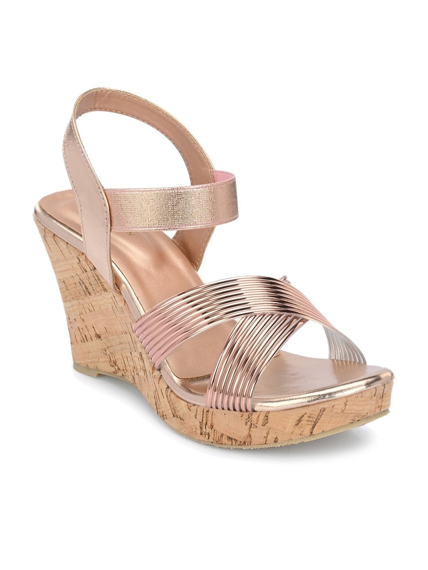 Clog London Women's Rose Gold Ankle Strap Wedges