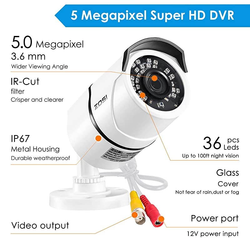 8CH 5MP 2K+ HD Security Cameras System Outdoor with 1TB Hard Drive,H.265+ 8 Channel Full 5MP Surveillance DVR Recorder ,4x Wired 5MP Weatherproof CCTV Cameras,120ft Night Vision,Remote Access