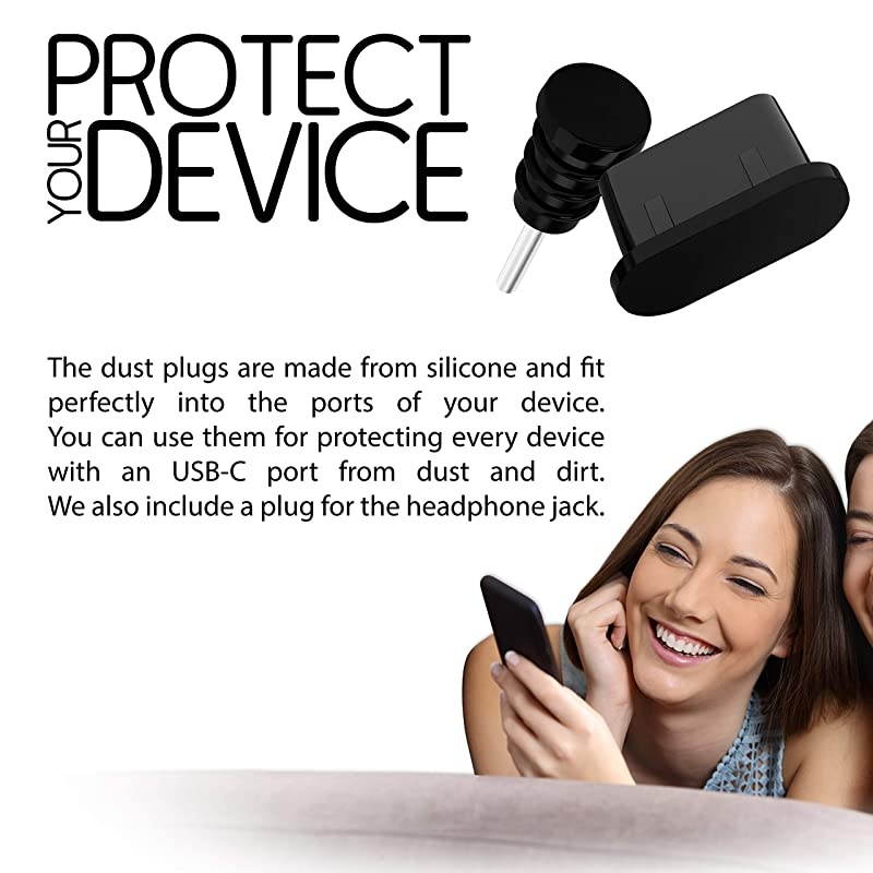10x Anti Dust Plugs for Smartphone MacBook Laptop | USBC Dust Plug for Samsung Galaxy S8 S9 S10 | Silicone Dust Plug Black