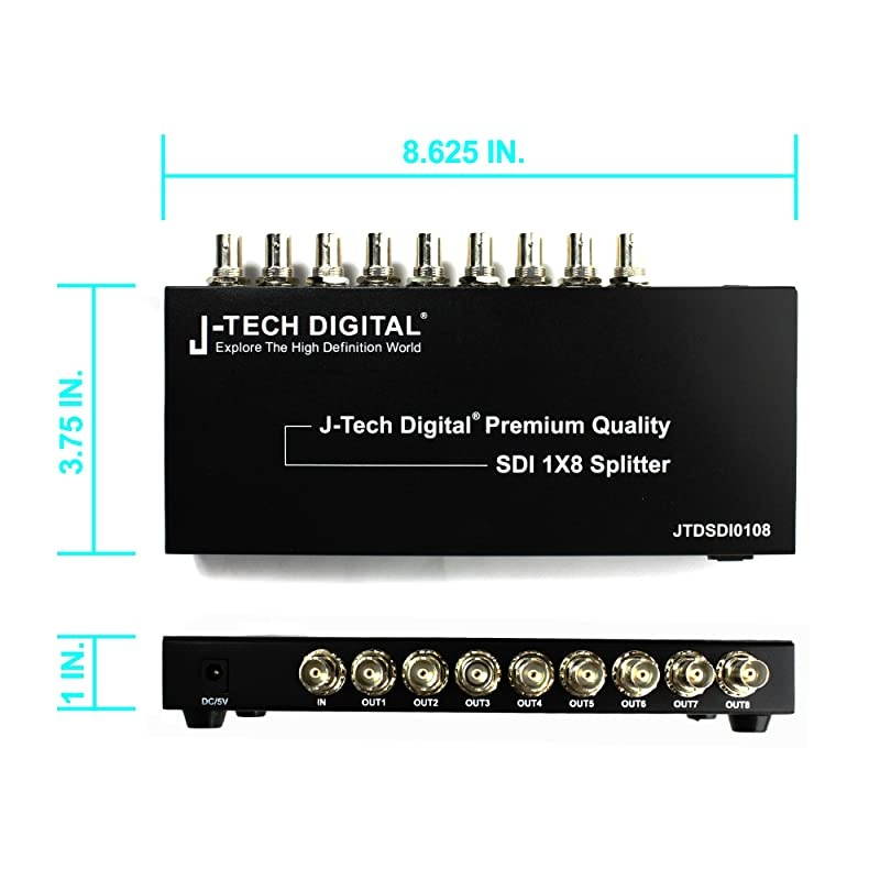 Premium Quality SDI Splitter 1x8 Supports SDSDI HDSDI 3GSDI up to 1320 Ft 1 Input and 8 outputs