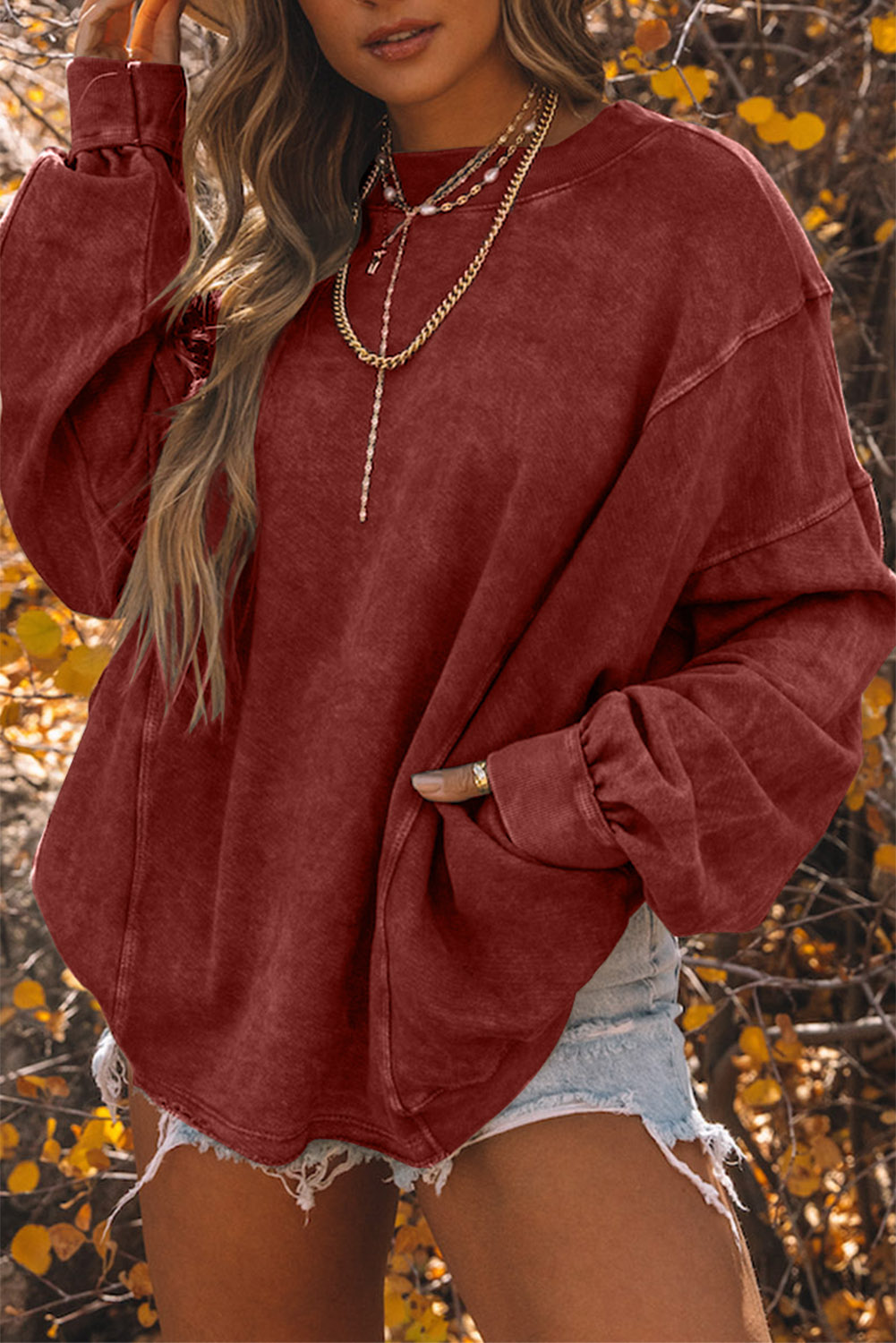 Red Mineral Wash Twist Backless Oversized Sweatshirt
