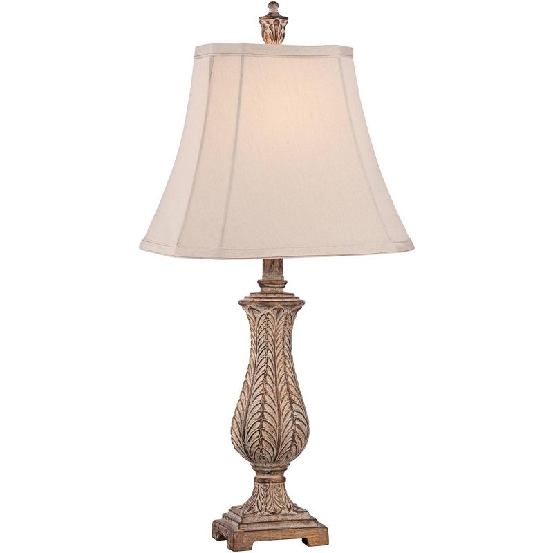 Regency Hill Country Cottage Table Lamp Antique Gold Leaves Petite Vase Off White Rectangular Shade for Living Room Family Bedroom