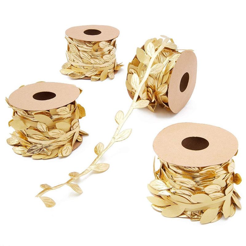 Bright Creations 4-Roll Gold Leaf Ribbon Trim Spool 32.8 Feet for DIY Crafts, Decorations, Sewing, Embellishments