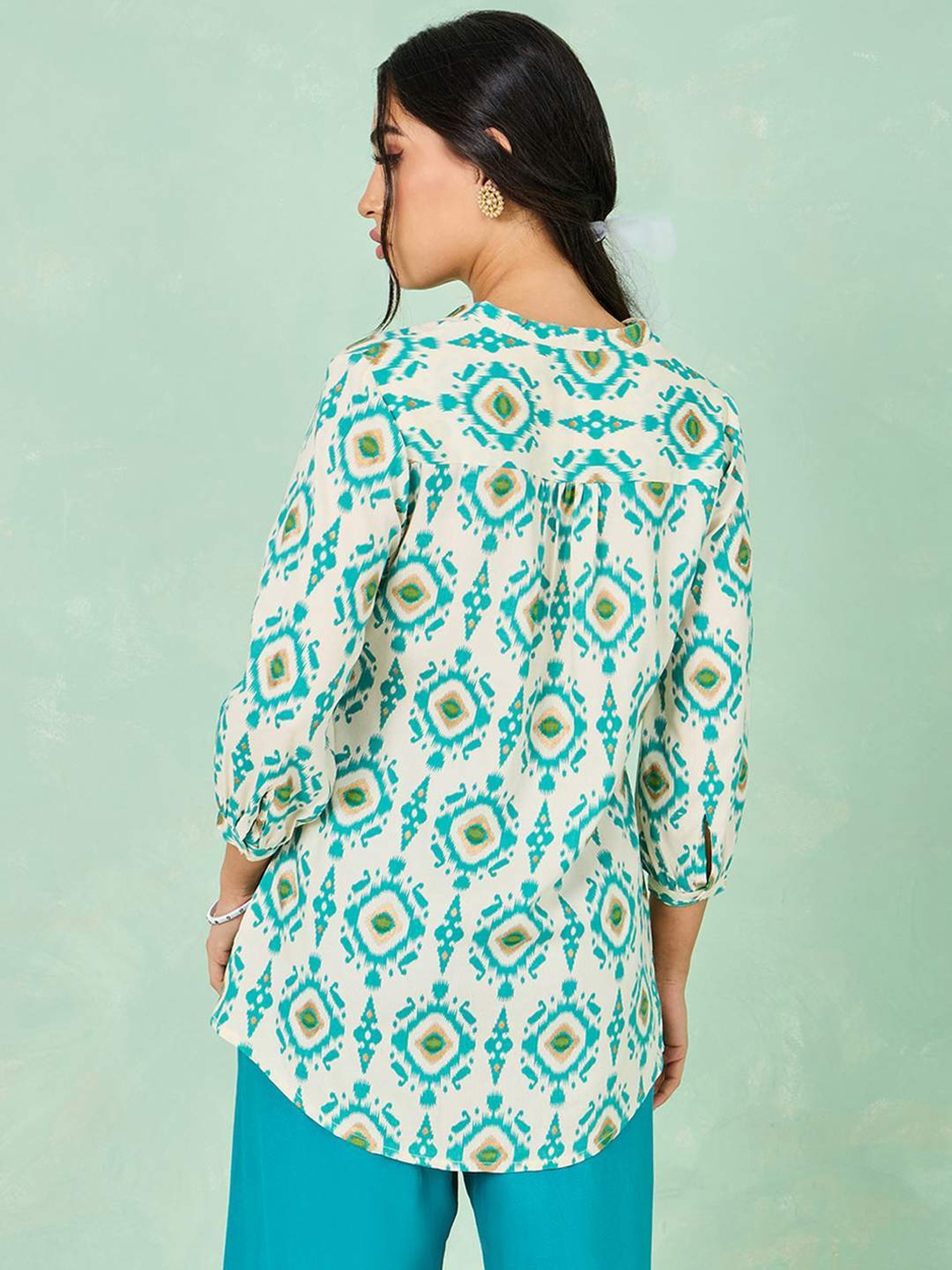 Styli Off-White & Blue Printed Tunic