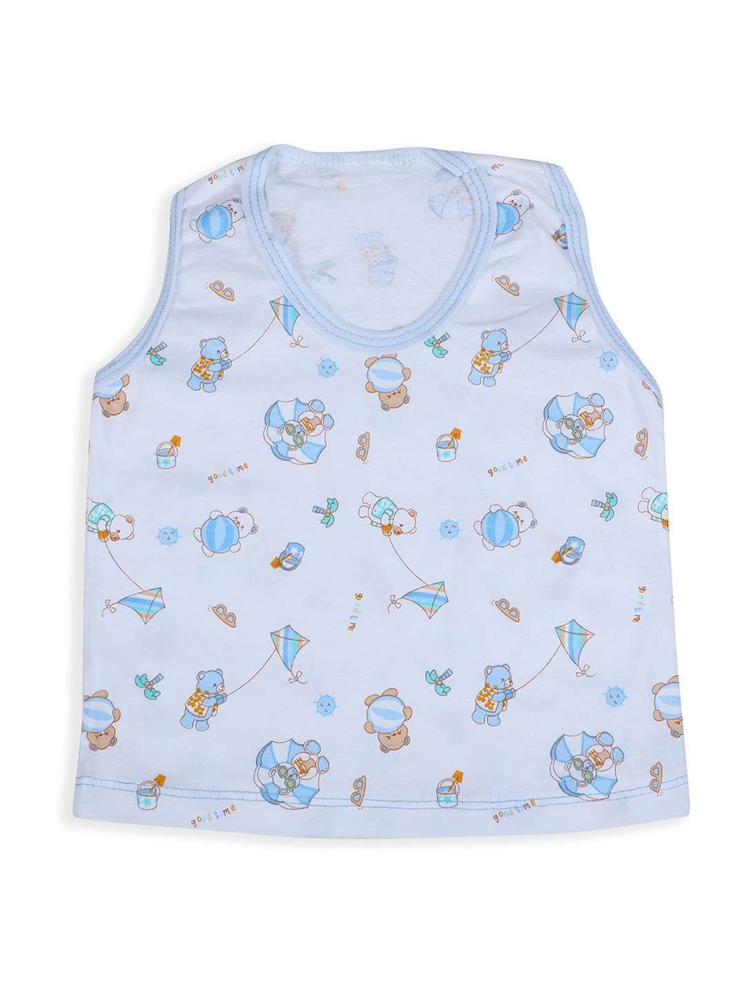 Baby Moo Kids Blue Cotton Printed Vest Set