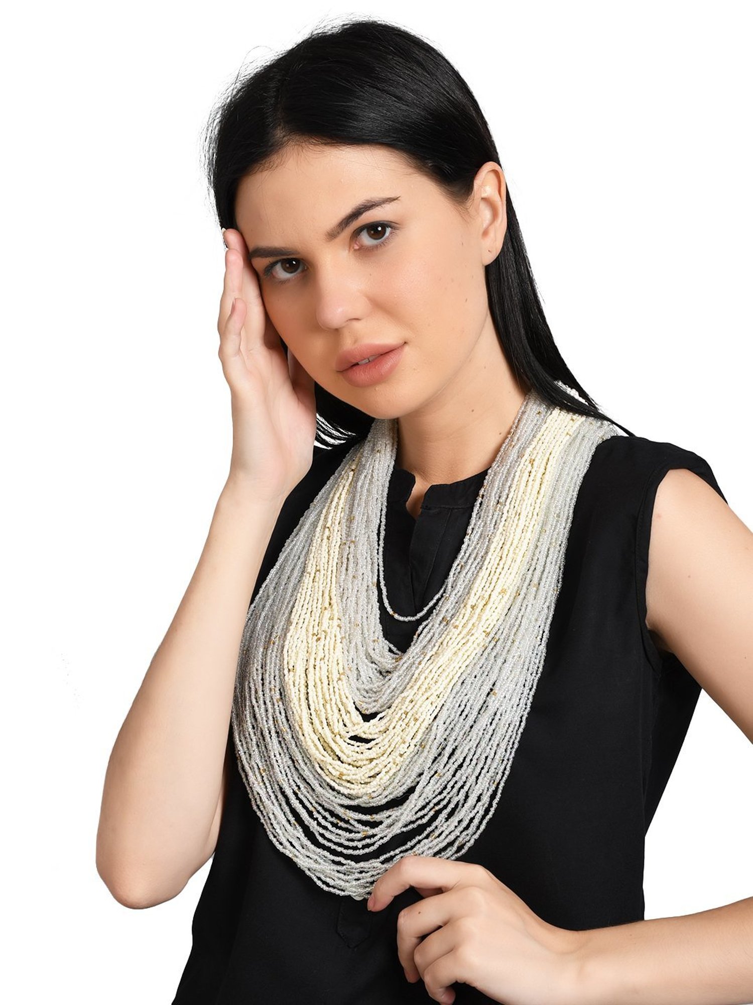 Imli Street White Long Beaded Necklace