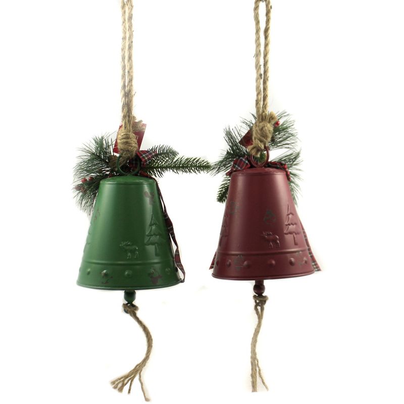 Christmas 7.5" Metal Bell Ornaments Greenery Tree Moose  -  Tree Ornaments