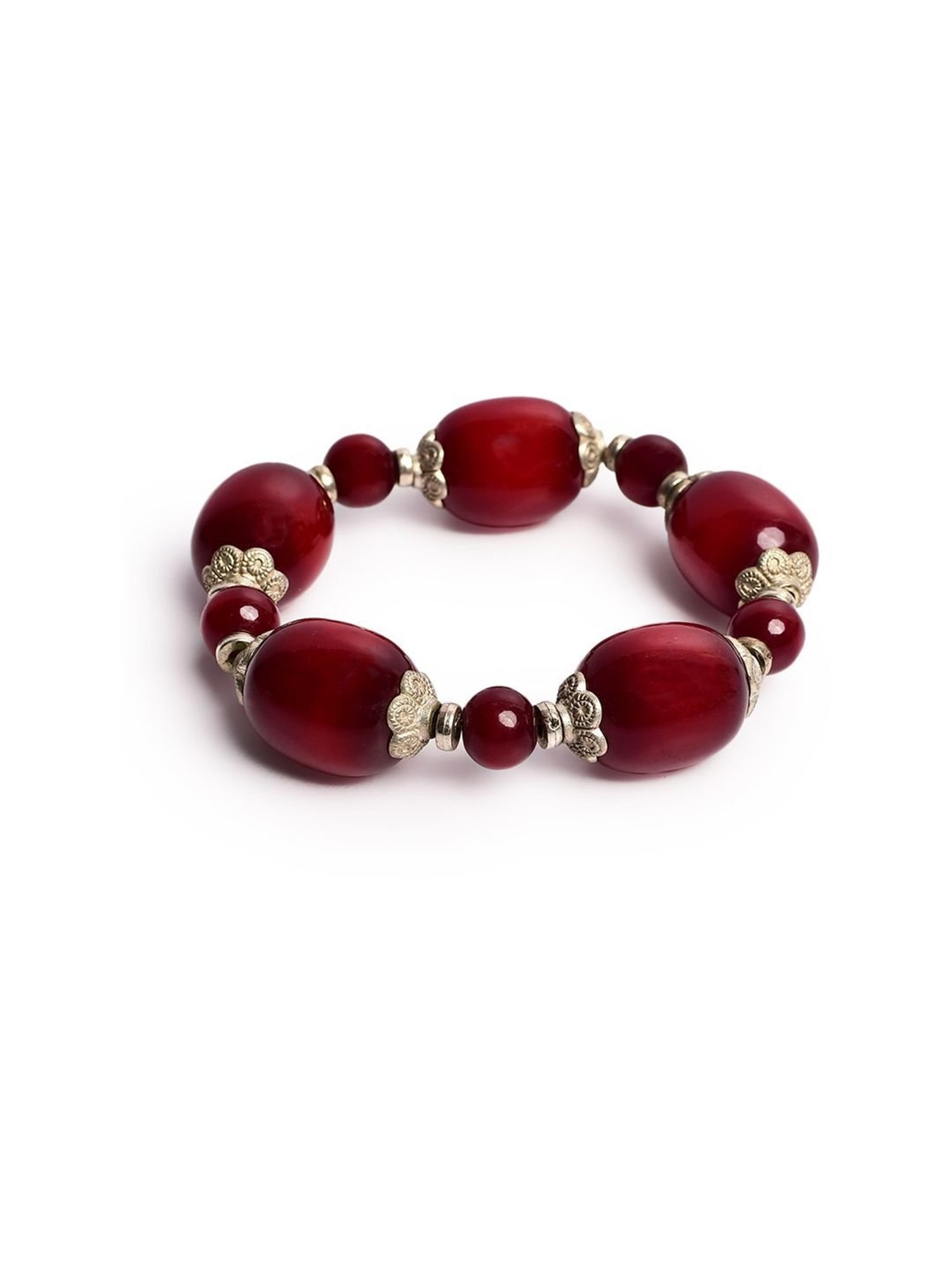 IMLI STREET Maroon & Silver Artificial Stone Stretchable Bracelet for Women