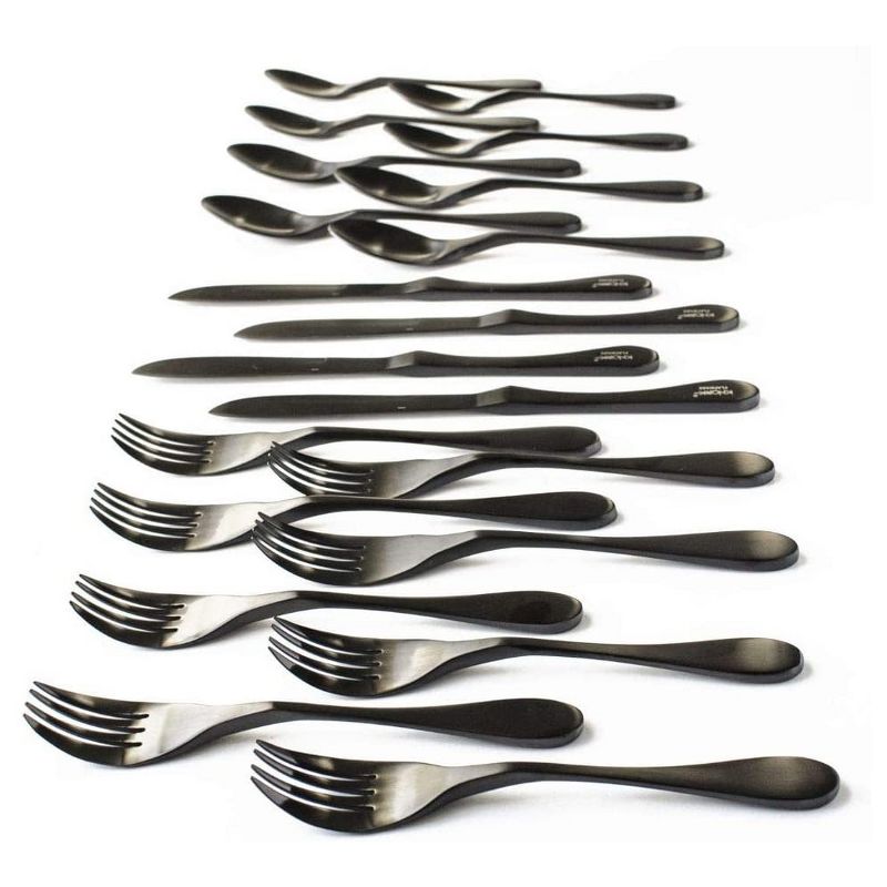 Knork Original Titanium 20 Piece Service for 4 Cutlery Silverware Utensil Flatware Set with Forks, Knives, and Spoons, Black Matte