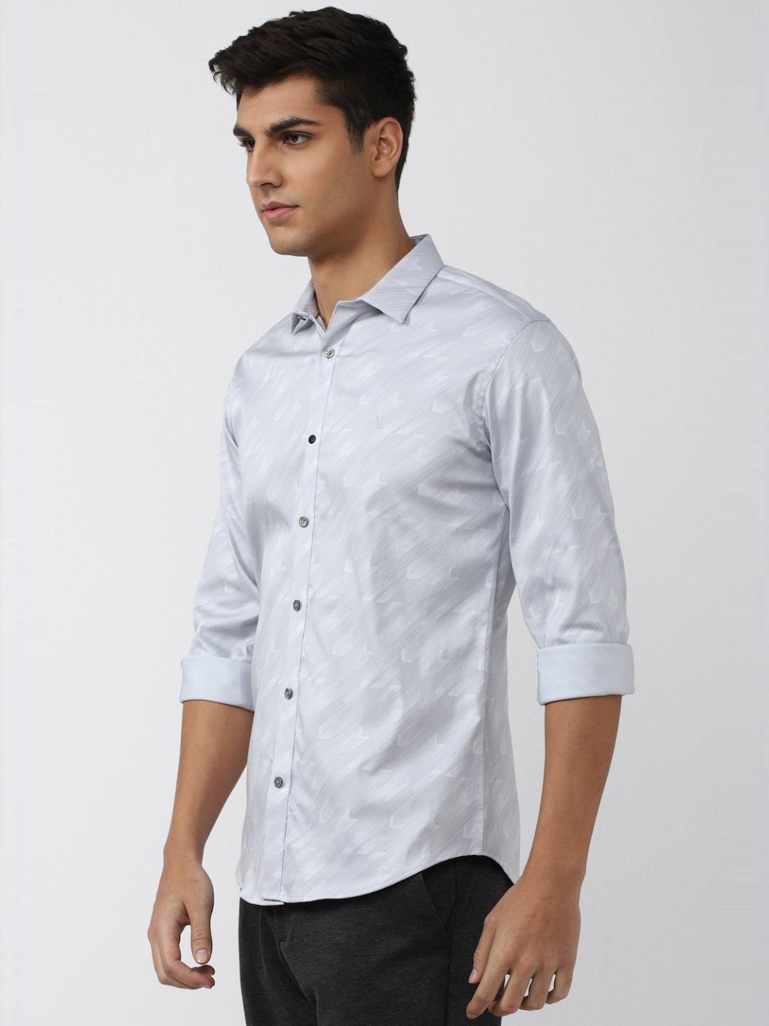 V Dot Grey Slim Fit Printed Shirt