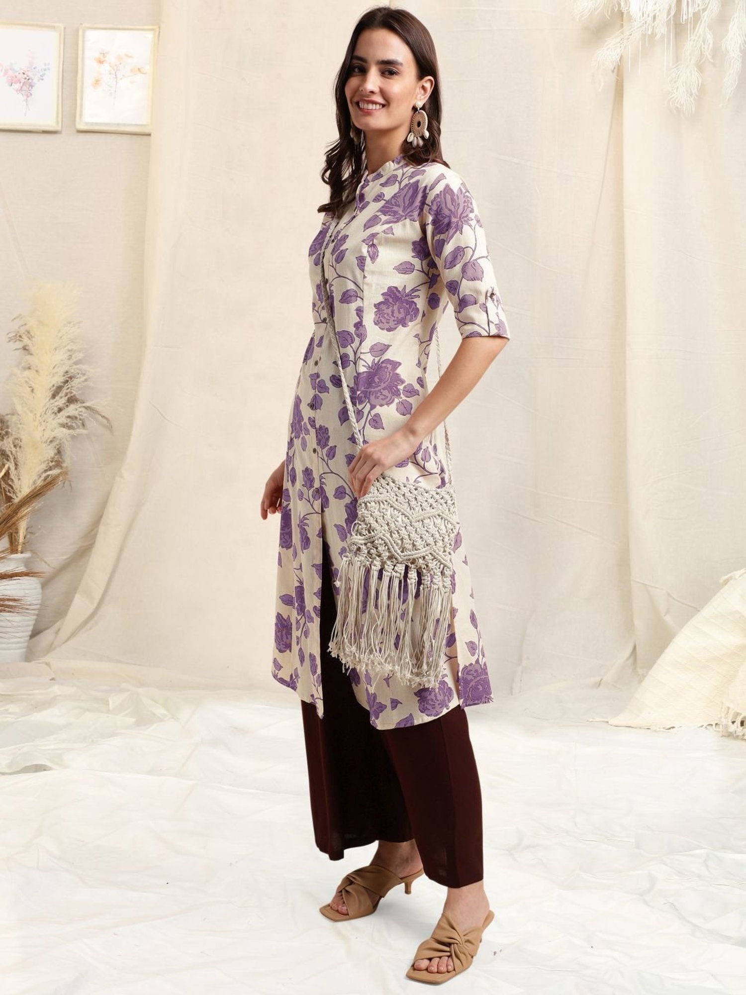 MIRCHI FASHION Beige Cotton Floral Print Straight Kurta