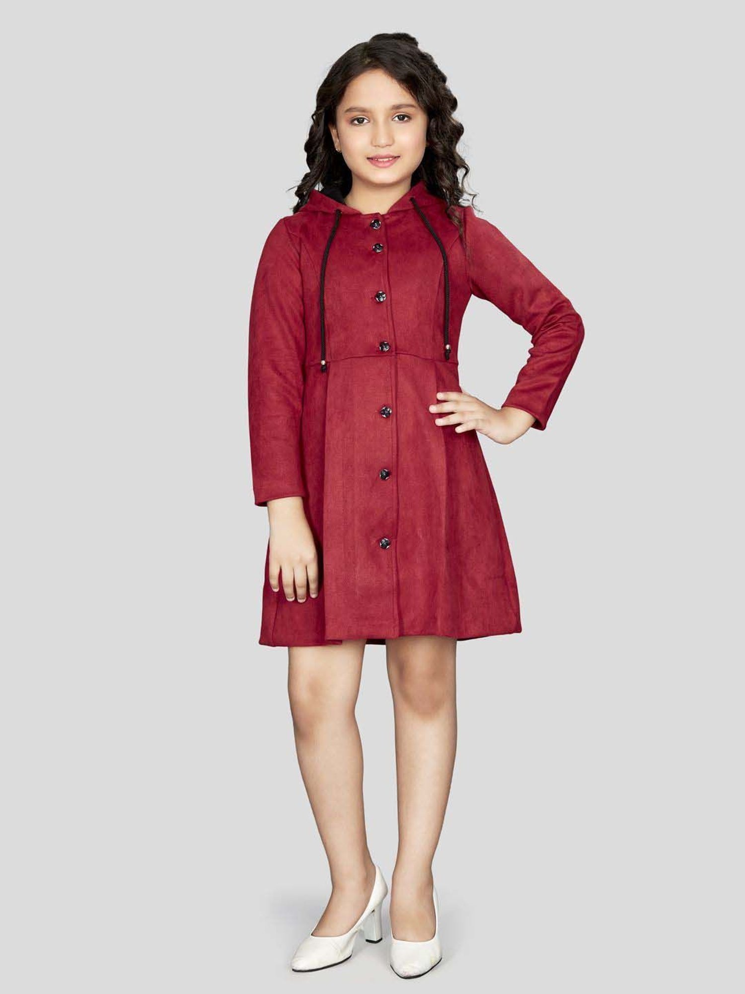 Many Frocks Kids Red Solid Dress