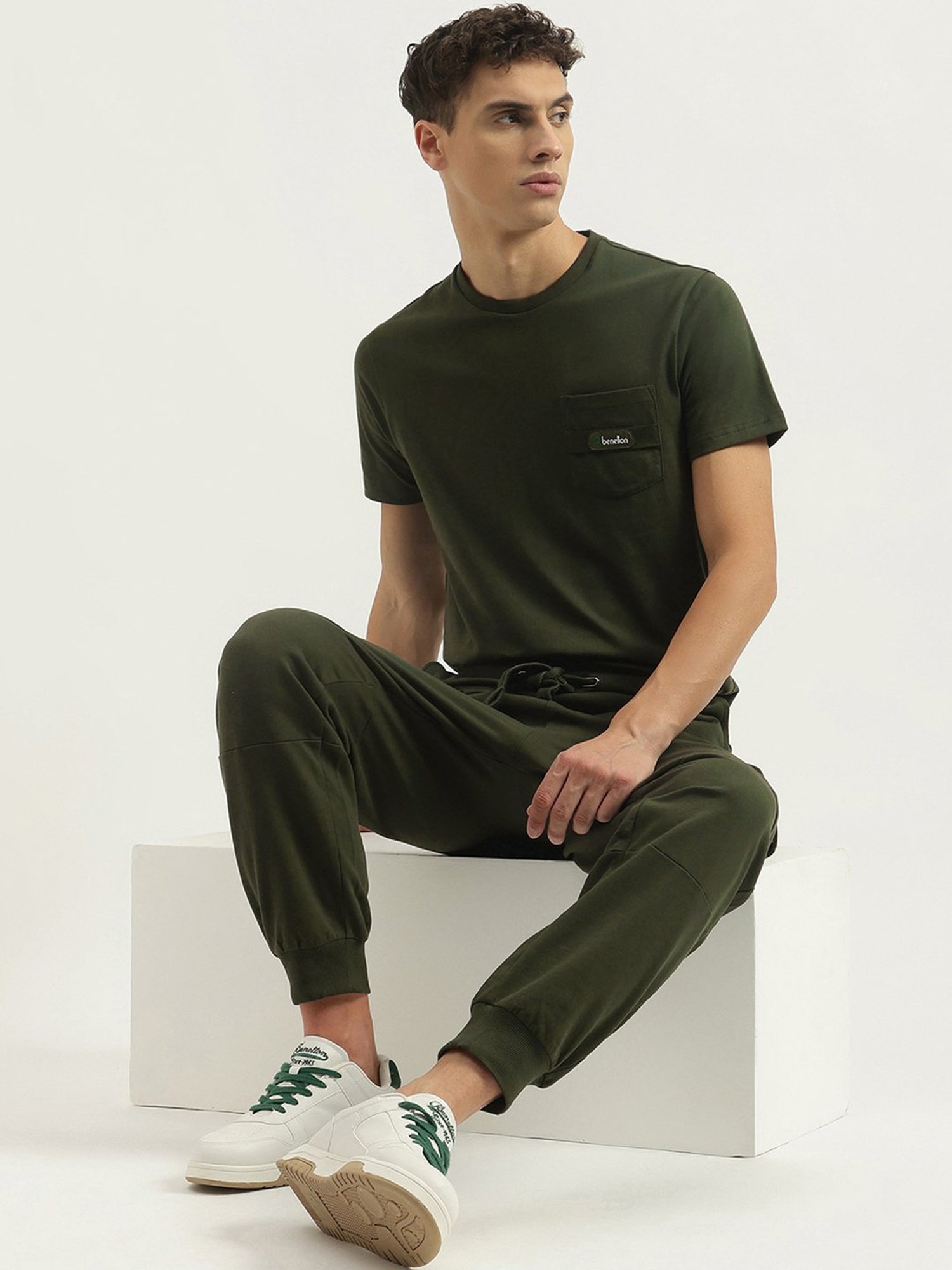 United Colors Of Benetton Green Pure Cotton Regular T-Shirt