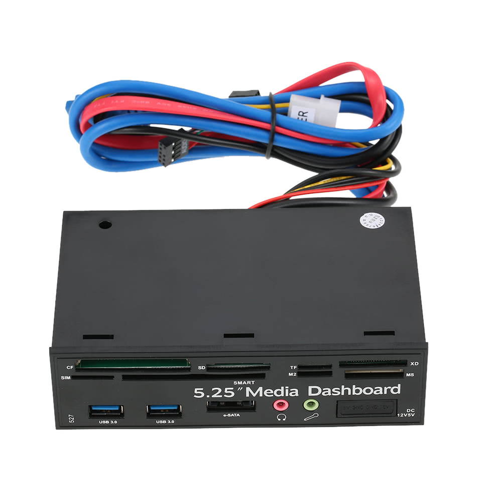 Multi-Function USB 3.0 Hub eSATA Port Internal Card Reader PC Dashboard Media Front Panel Audio for SD MS CF TF M2 MMC Memory Cards Fits 5.25" Bay