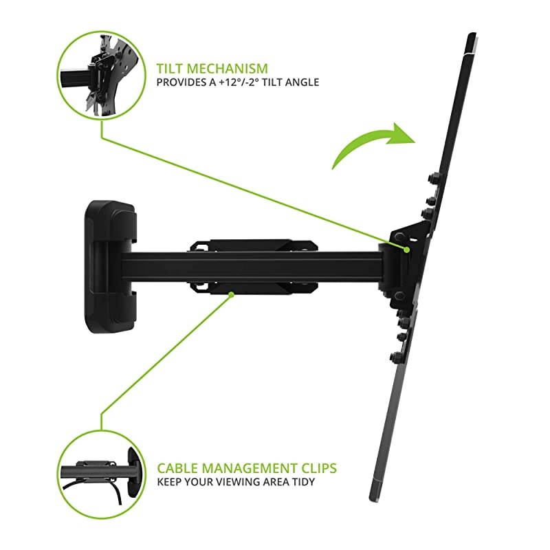PS200 Full Motion Articulating TV Wall Mount for 26inch to 60inch TVs | Integrated Cable Management | Low Profile and 14 Inch Extension | Single Stud Wallplate