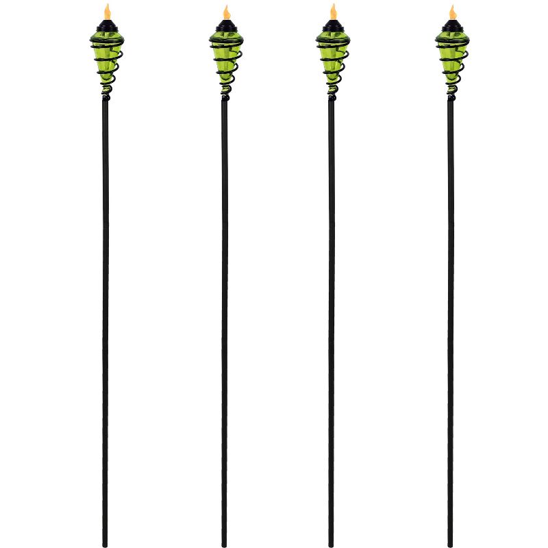 Sunnydaze Outdoor Adjustable Height Glass and Metal Swirl Patio and Lawn Citronella Torch Set - Green - 4pk