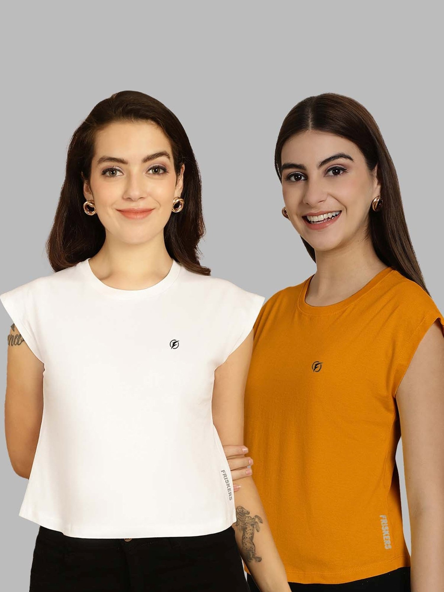 Friskers White & Yellow Slim Fit Sports T-Shirts - Pack Of 2