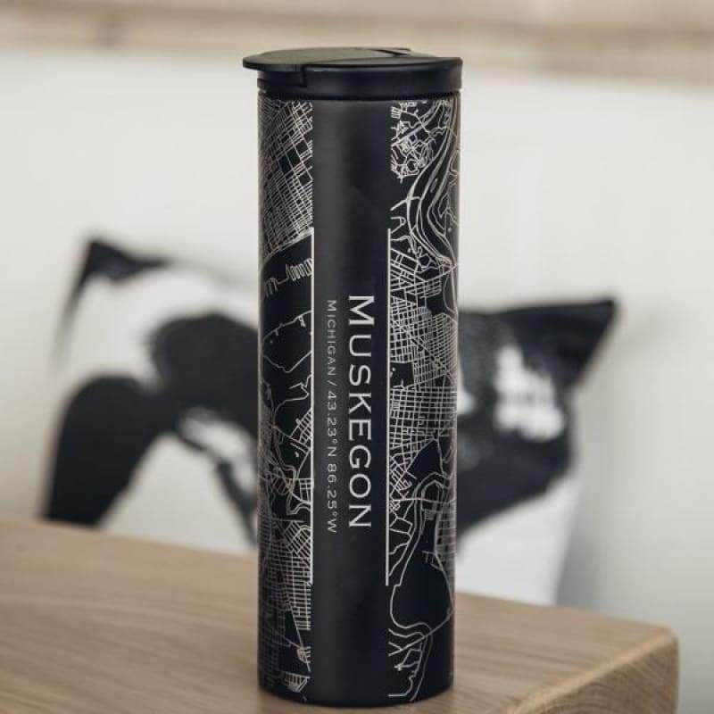 Muskegon - Michigan Map Tumbler in Matte Black