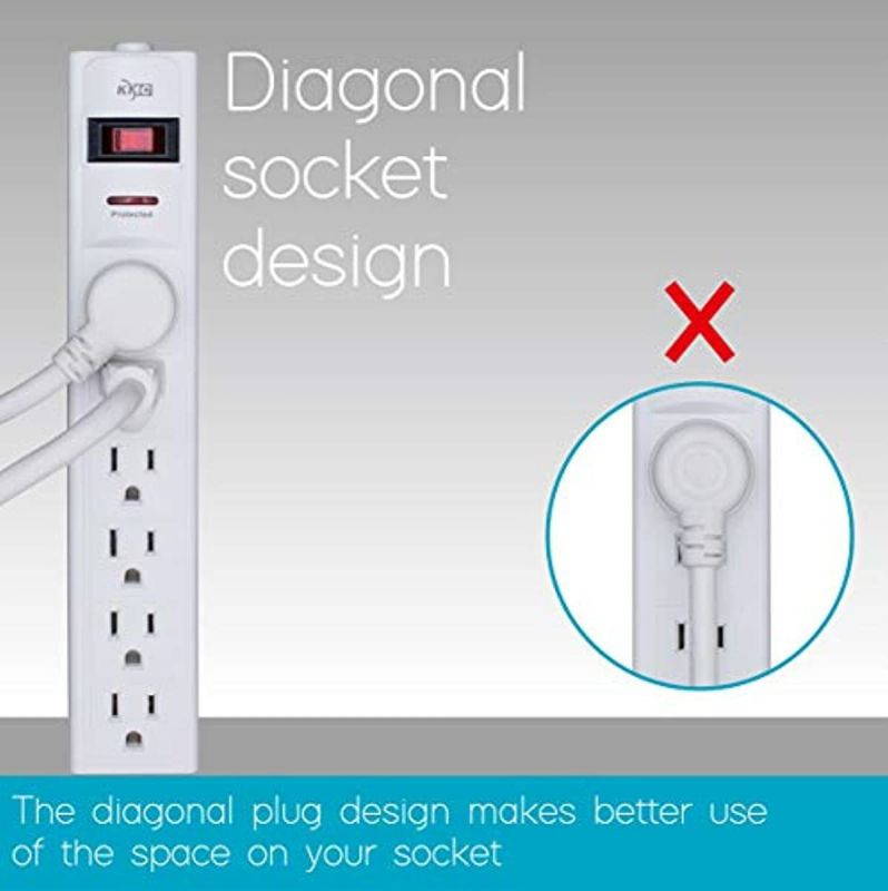 KMC 6-Outlet Surge Protector Power Strip with 15-Foot Cord, 1200 Joule, Overload Protection