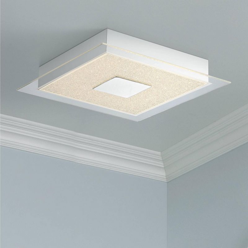 Possini Euro Design Modern Ceiling Light Flush Mount Fixture LED Chrome 13 3/4" Wide Crystal Sand for Bedroom Kitchen Living Room