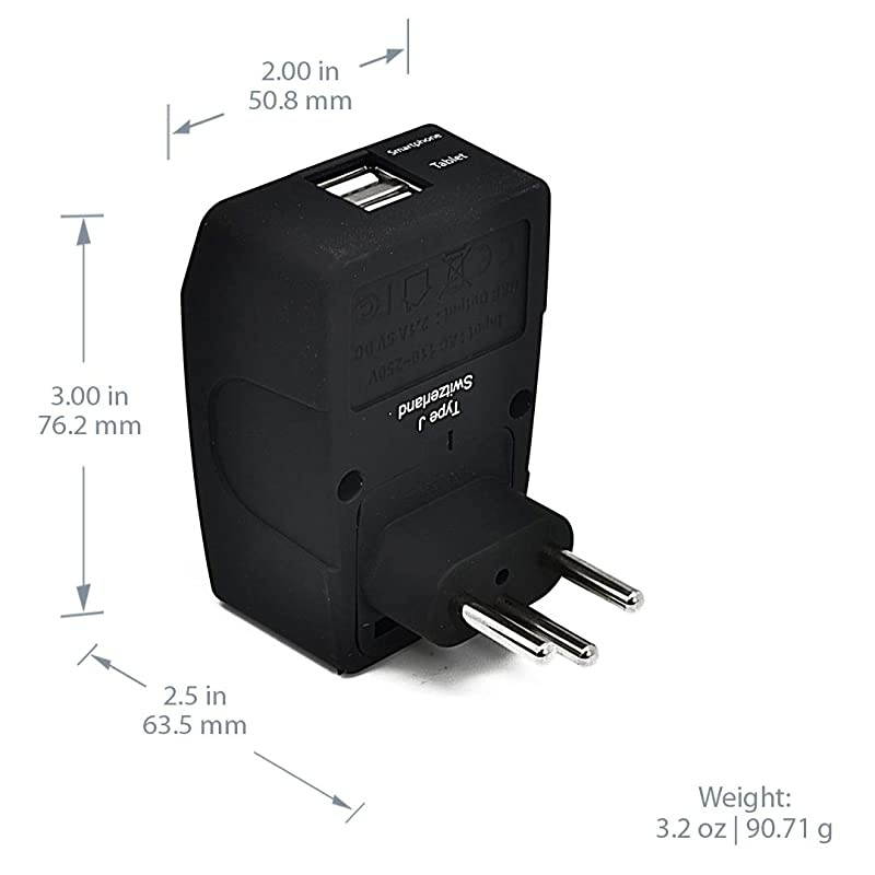 GP411A 2 USB Switzerland Travel Adapter 4 in 1 Power Plug Type J Universal Socket