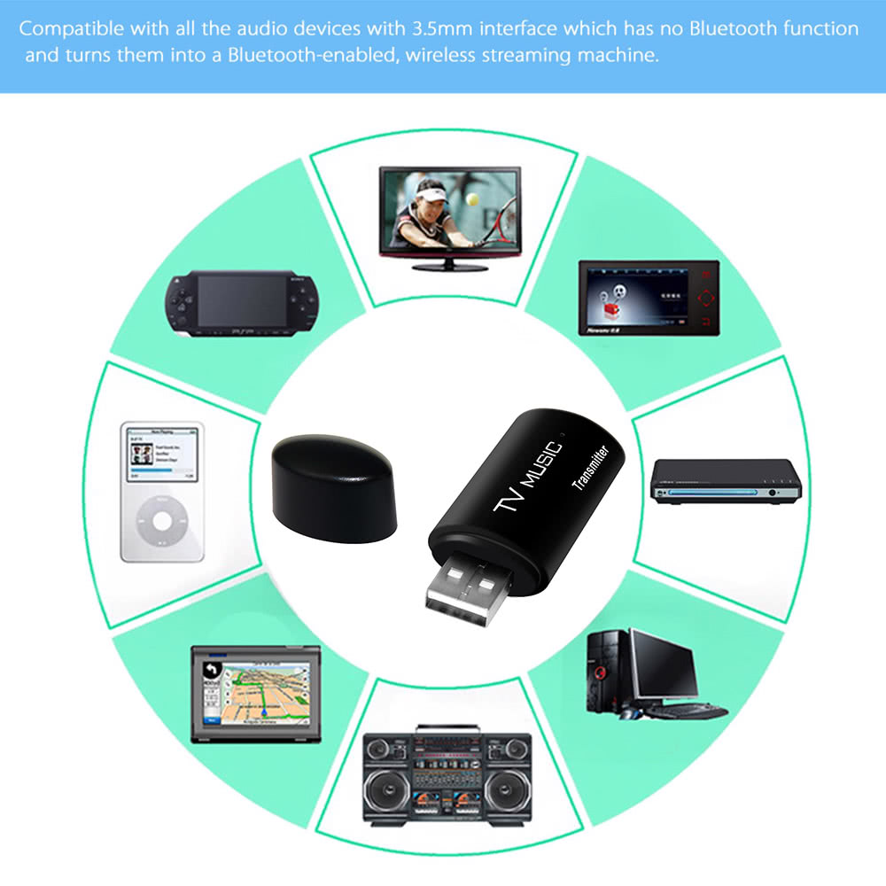 USB Bluetooth Audio Transmitter Wireless Stereo Bluetooth Music Box Dongle Adapter for TV MP3 PC Black