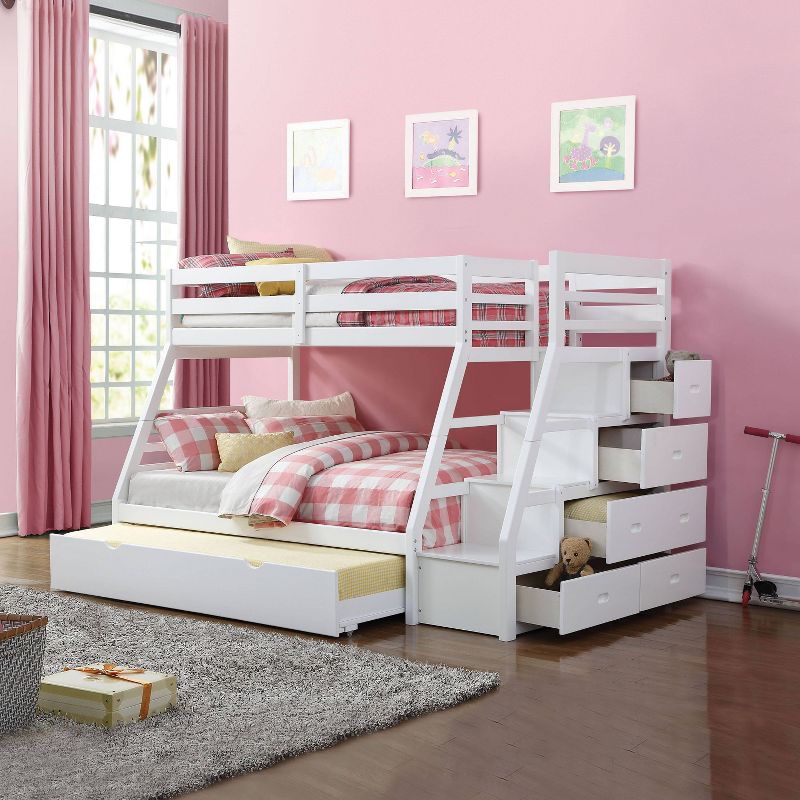 Twin/Full Jason Bunk Bed with Storage/Ladder and Trundle White - Acme Furniture