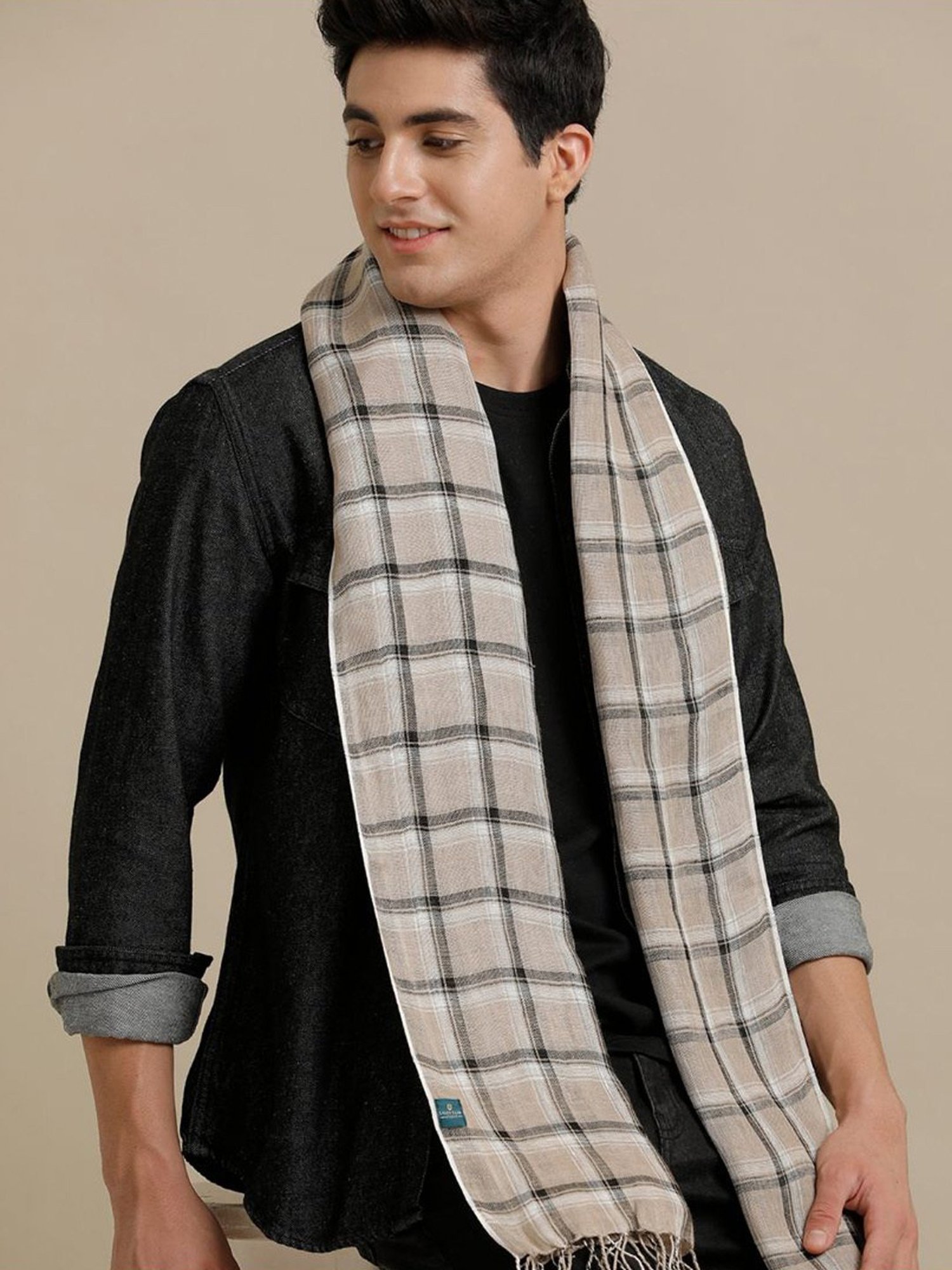 Linen Club Black Checks Pure Linen Stole