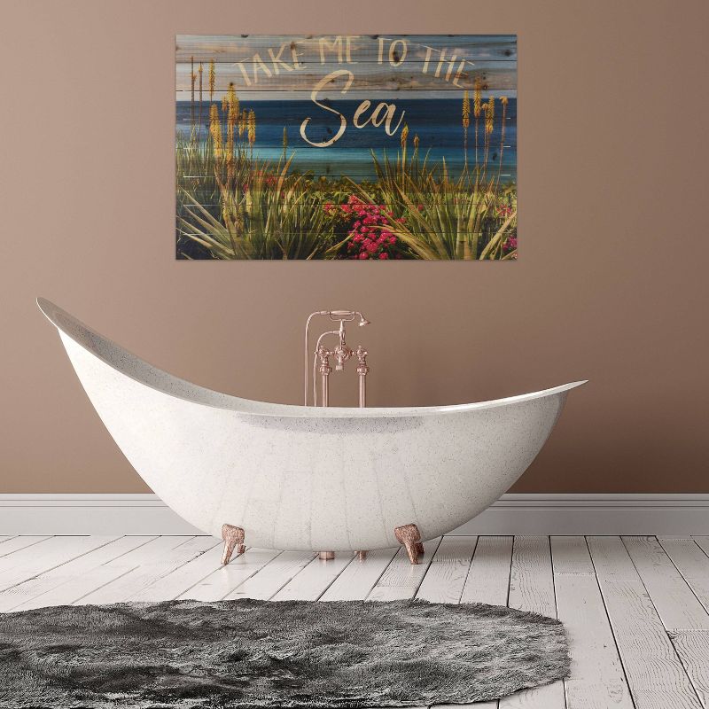 24" x 36" Take me to the Sea Print on Planked Wood Wall Sign Panel - Gallery 57