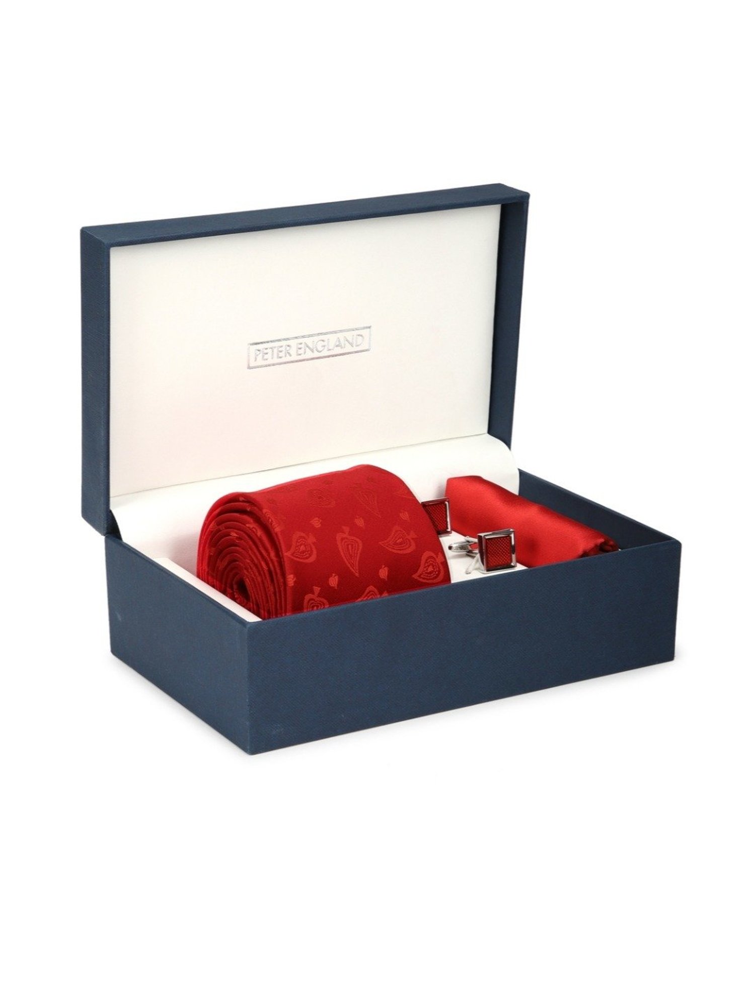 Peter England Red Tie, Pocket Square & Cufflink - Set of 3